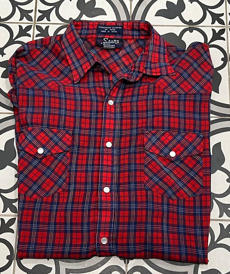 Chemise Western XL Chemise Homme Vintage Ely Cattleman - Taille XL, Bleu Marine Et Blanc à Carreaux - Boutons Nacre Chemise Homme Boutons Nacre Taille XL
