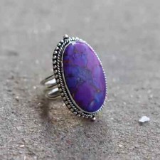Purple Turquoise 925 Sterling Silver Handmade Statement Beautiful Woman Ring R90