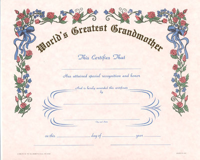 ''World's Greatest'' Card, 8'' x 10'' with frame & env. Miniature Roses border art