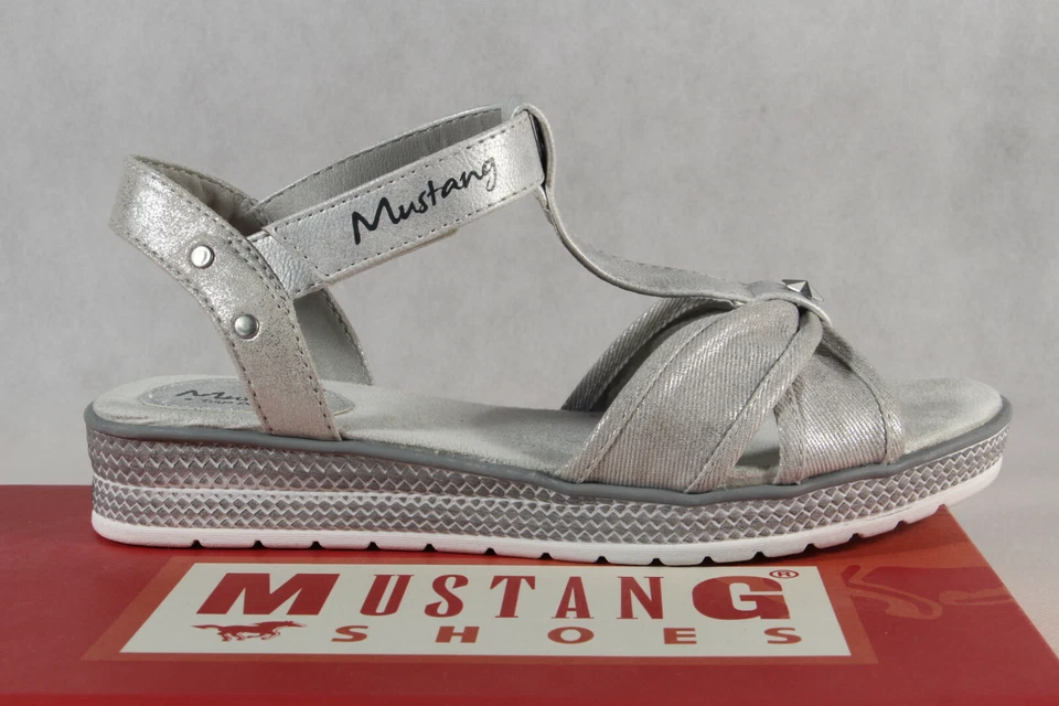 Mustang Ragazza Sandali Sandalo Col Tacco Alto Sandaletti Argento 5052 Nuovo - Immagine 2 di 4