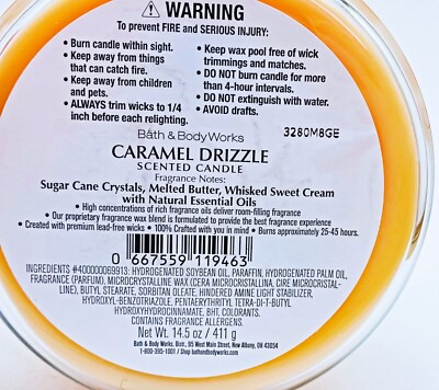 1 Bath & Body Works CARAMEL DRIZZLE Large 3-Wick Scented Candle