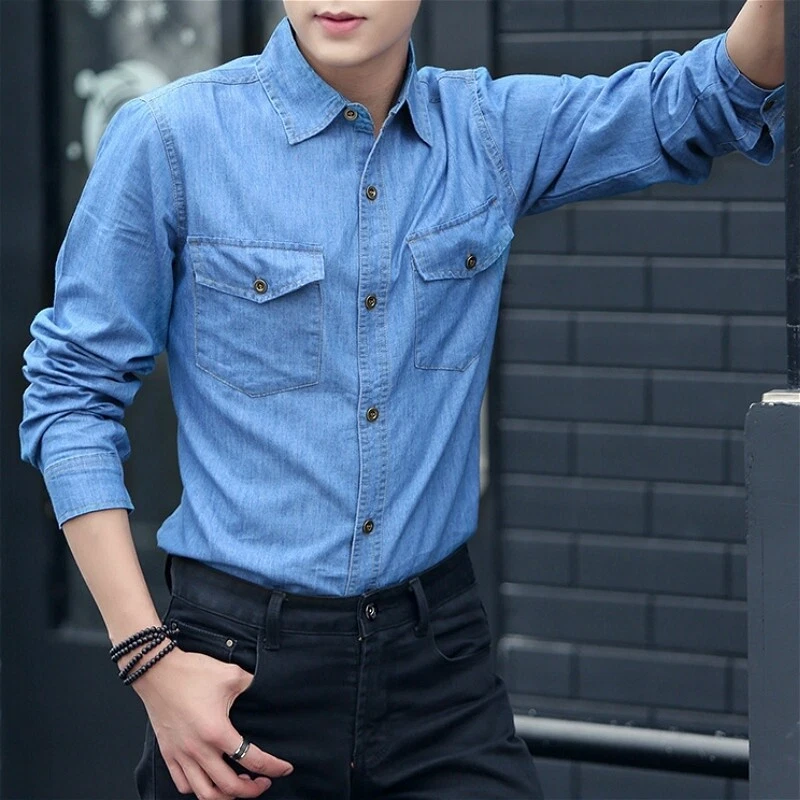 Light blue denim shirt with dark jeans sales
