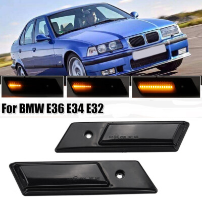 2x Sequential Smoked LED Fender Side Marker Lights For BMW E36 E34 E32 1986-2000