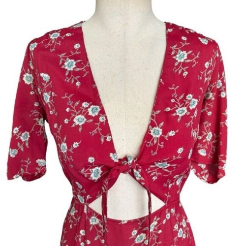 Reformation Grace Floral Cut Out Mini Dress in Red Viscose 2 - Picture 4 of 11