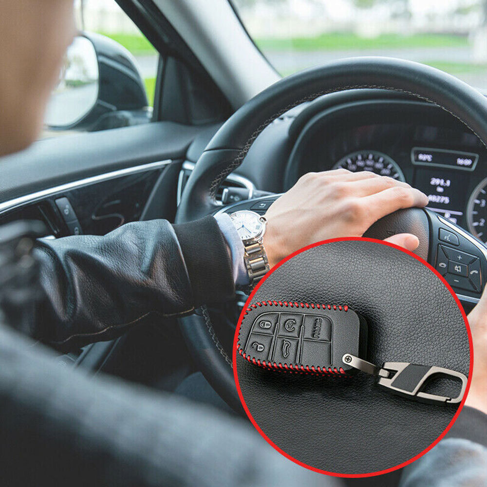 Funda De Cuero Roja Para Llavero Jeep Grand Cherokee, Chrysler, Dodge, Fiat - Protector Elegante Y Resistente