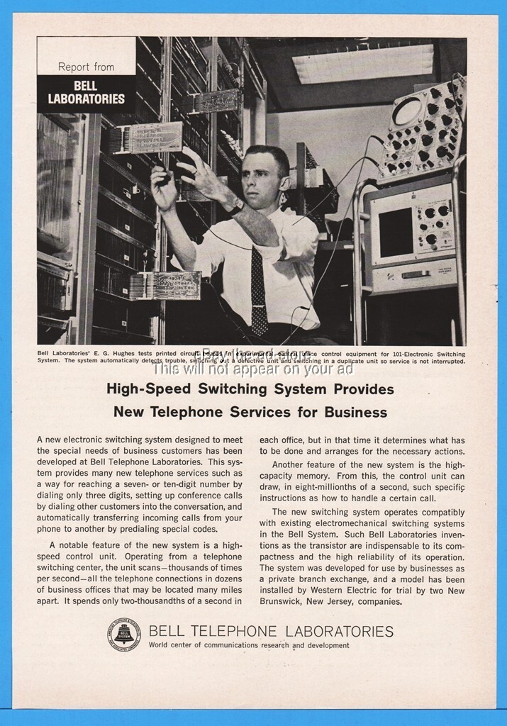 1964 Bell Telephone Labs EG Hughes Printed Circuit Board Testing 101 Switch Ad