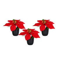 KüNstlicher Weihnachts Stern 17 Cm - 3Er Set - Deko Poinsettia Blume KüNstlich