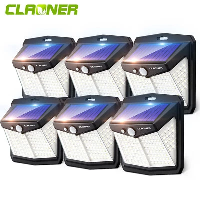 CLAONER 128LED Solar Power Lights PIR Motion Sensor Outdoor Garden Security Wall Lamp US