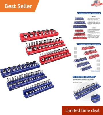 Socket Organizer Set - Magnetic Base - 6-Piece - Holds 141 Pieces - Metric & SAE