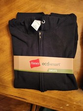 Hanes Mens Size L EcoSmart Full Zip Hoodie Long Sleeve Solid Black