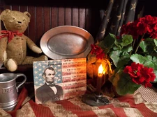 PRIMITIVE FOLK ANTIQUE VINTAGE COLONIAL AMERICANA STYLE ABE LINCOLN FLAG SIGN