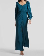495 Sachin Babi Women's Green Satin Pleated Button Front Shift Dress Size 4
