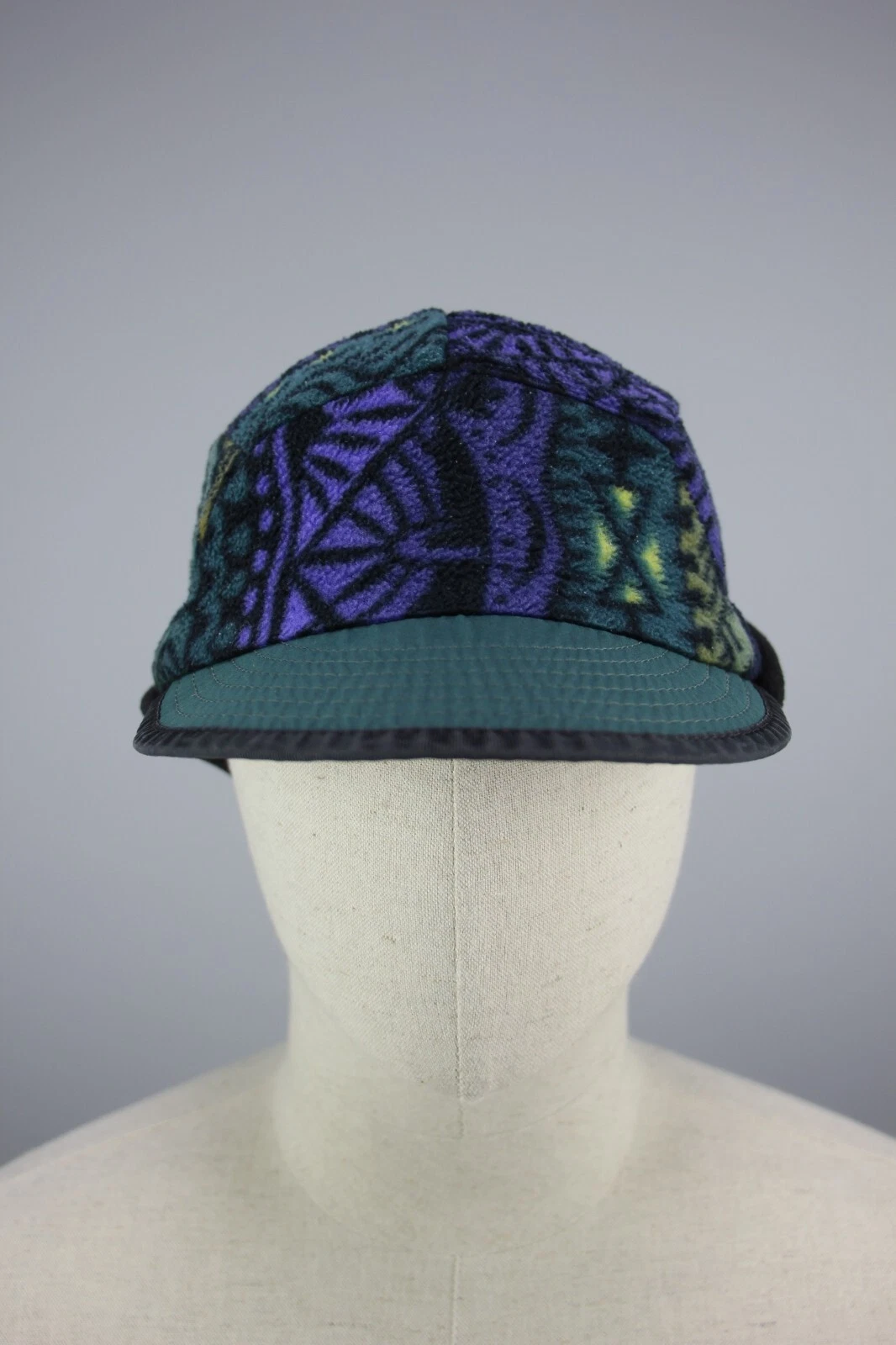 PATAGONIA Vintag 90s Fleece Cap Multicolor Aztec made In USA ADULT Sz L