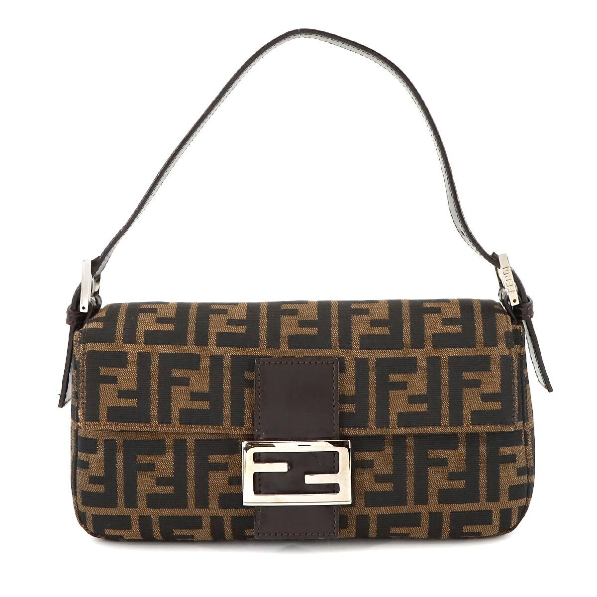 FENDI バゲット FENDI Zucca Mamma Baguette Shoulder Bag Canvas Leather Brown 26424
