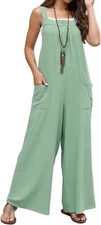 Women's Baggy Straight Wide-Leg Suspender Straps Bib Jumpsuit Overall Rompers