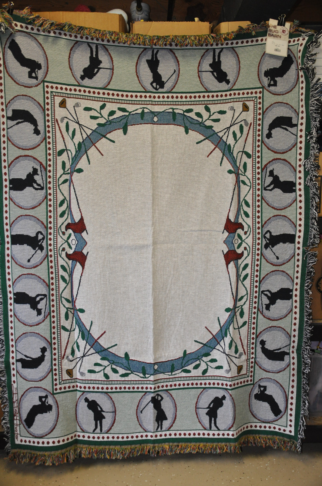 Ladies Golf The Rug Barn Woven Throw Blanket Fringe 53x65 Usa Made
