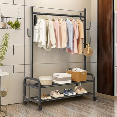 Heavy Duty Clothes Rail Rack Garment Hanging Display Tier Shoe Rack With  Wheel UK