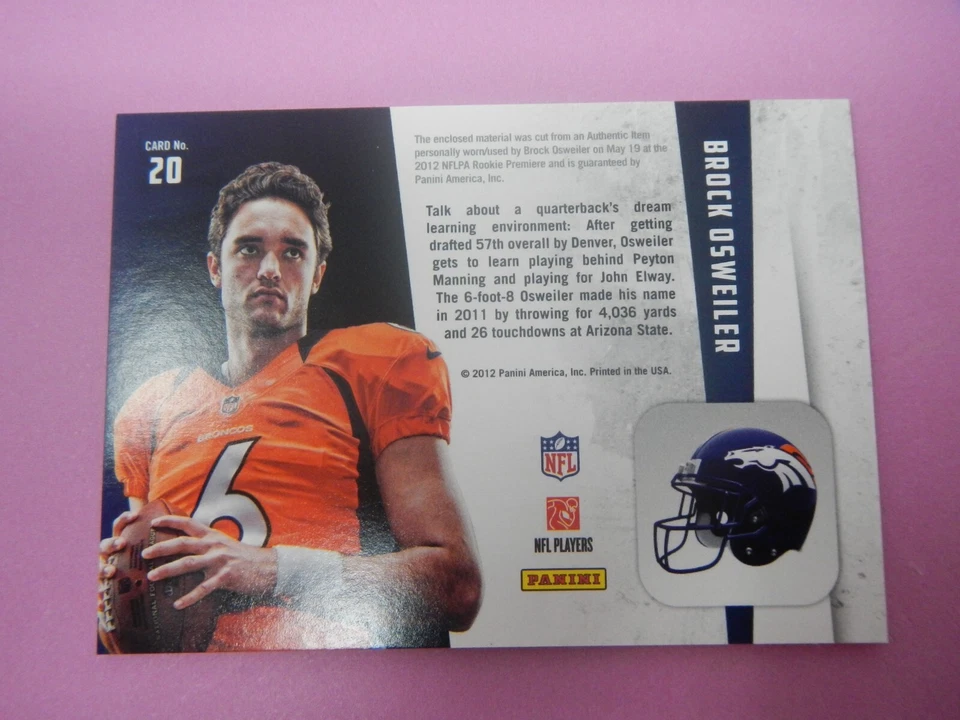 2012 Panini Rookies & Stars Longevity Brock Osweiler RC #20 - Image 4 of 4