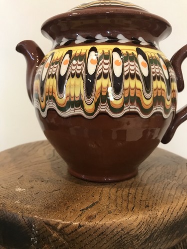 Braune Teekanne Handarbeit außergewöhnlich Dali gelb marmoriert ILID oder ILIE auf Sockel - Bild 3 von 11