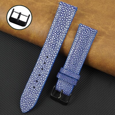 Blue Stingray Leather Men Watch Band Padding Black Pin Buckle Men Watch Strap