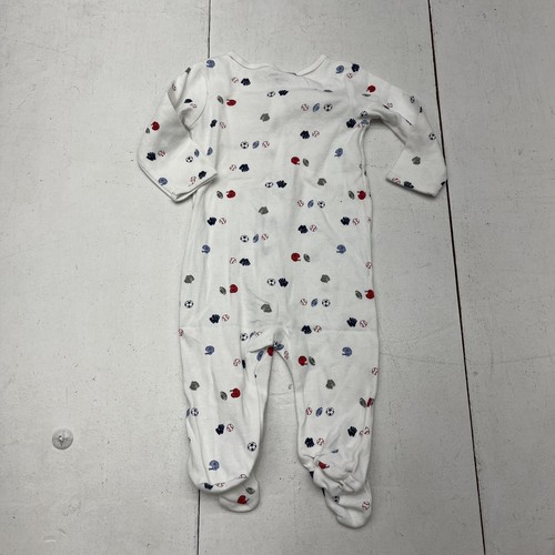 Carters White Printed Long Sleeve Romper Unisex Size 6 Months  - Picture 3 of 5