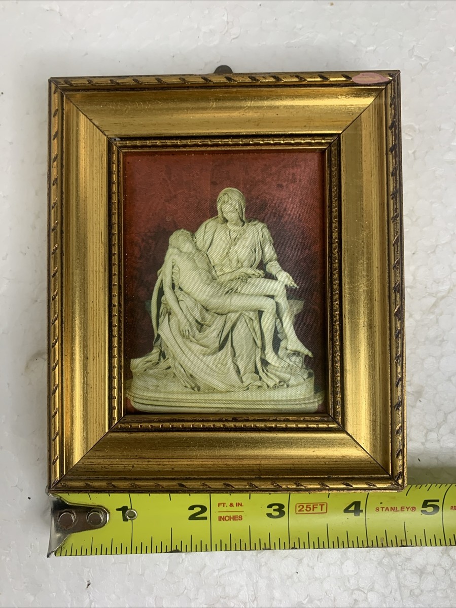 Vintage Michelangelo Pieta Picture Silk Fabric?bronze Color Frame