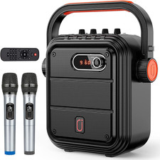 Karaoke Machine with 2 UHF Wireless Microphones Bluetooth Rechargeable PA System