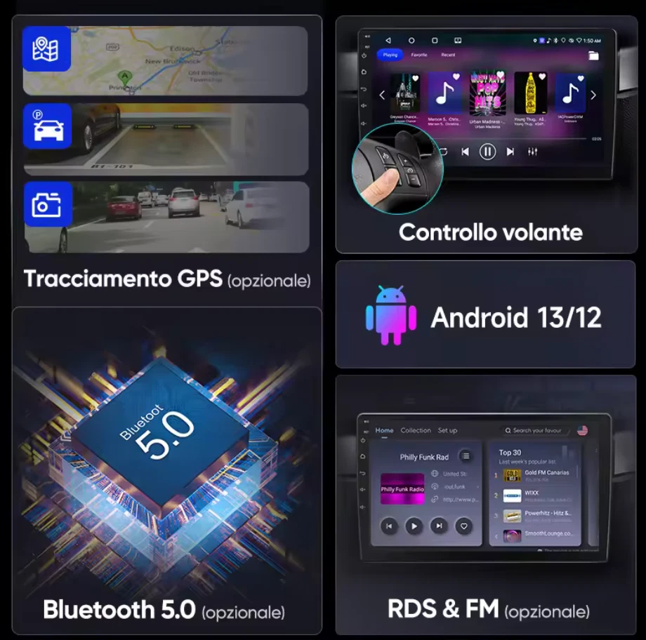 Autoradio Per Fiat Bravo 2007-2012 32GB CarPlay AndroidAuto Wireless WIFI RDS - Immagine 3 di 4