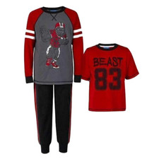 SAINT Eve Boys' 3-Piece Raglan Pajama PJ Set with Pants, Red, X-Small 5/6 