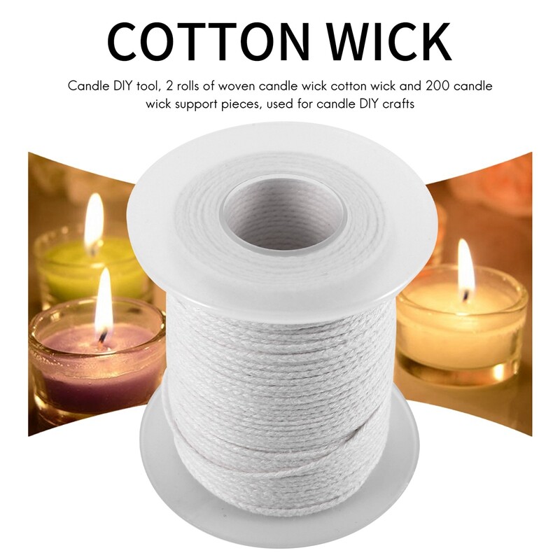 Candle DIY Tools,2 Rolls Braided Candle Wick Cotton Core and 200 Pcs