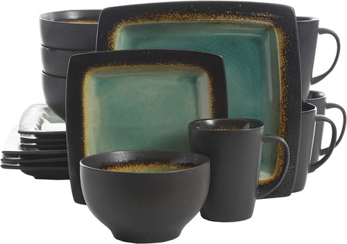 Dinnerware Set 16 Pc Square Dinner Dish Kit for 4 Home Dining Kitchen Dishware - Picture 16 of 54