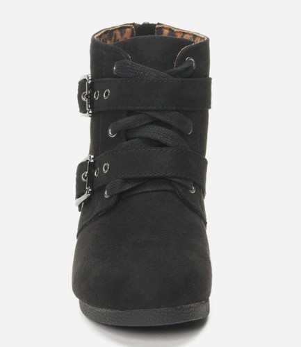 Justice Black Silver Buckle Wedge Booties Zip Up Girls’ Ankle Boots Shoes Size 7 - Picture 2 of 8