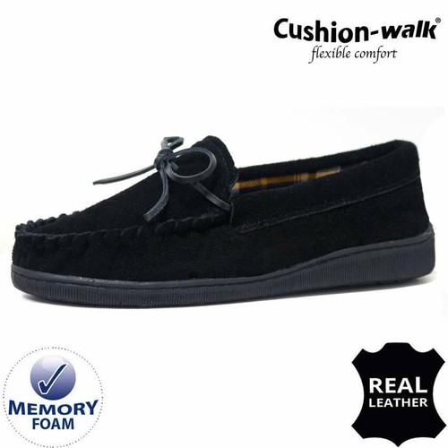 MENS GENUINE SUEDE LEATHER MOCCASIN SLIPPERS LOAFERS WARM LINED SHOES SIZES 6-12 - Picture 7 of 18