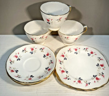 Crown Royal Bone China Cake Tea Set for Three Cups Saucers White Pink Flowers