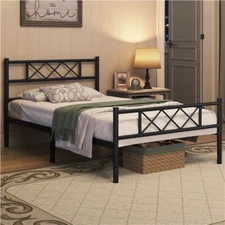 Twin/Full/Queen/King Size Metal Bed Frame w/ Headboard No Box Spring Needed