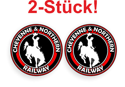 8cm 2xAutoaufkleber Sticker Cheyenne and Northern Railway Pferd Cowboy rund F840