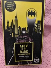 Batman DC Comics, Glow-In-The-Dark Socks And Keepsake Box 3 Pack, Size 6-12 NEW