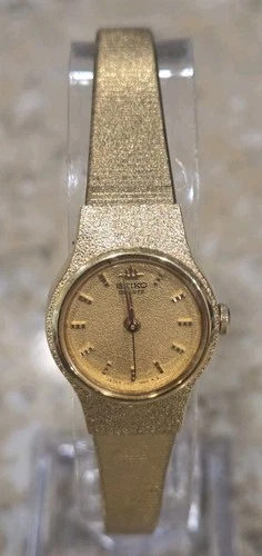 Vintage Seiko Watch Women Gold Dial Gold Tone Round V401-0260 New Battery