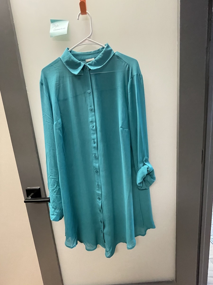 NWT Torrid Turquoise Sheer Long Sleeve Womens Tunic Blouse Size 1
