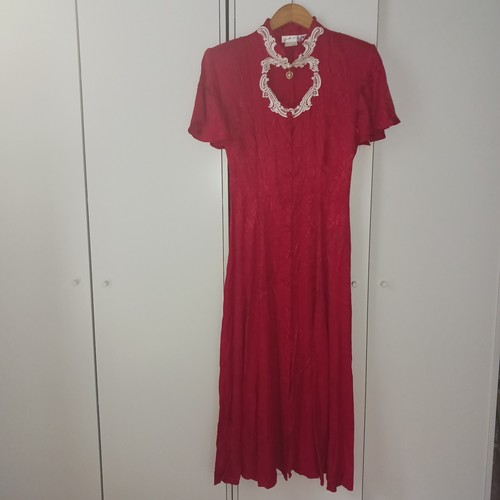VTG Fredericks Of Hollywood Dress Red Heart Keyhole Lace Made In USA 90s S M - Picture 2 of 10