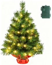 2FT Pre-Lit Mini Tabletop Christmas Tree Small Artificial Tree with 50 Lights
