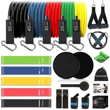 23 Pack Resistance Bands Set Workout Bands, 5 Stackable Exercise Bands 5 Loop...
