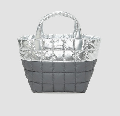 Vee Collective Porter Line Medium Quilted Silver Metallic Tote Bag New $295