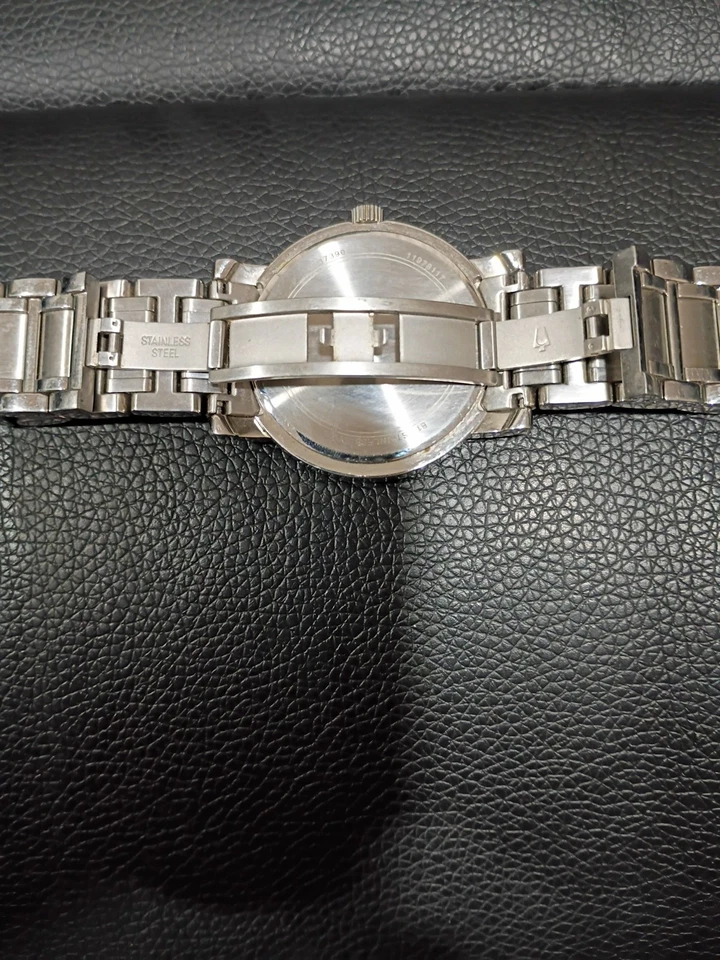 BULOVA 96E04 Diamond Accented Black Dial Day/Date Silver Tone Men's Watch $675 - Image 3 of 4