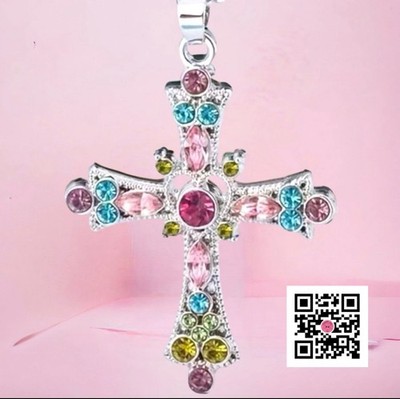 Colorful Stones Cross 26  Sterling Silver Snake Chain Fashion* Necklace Gift