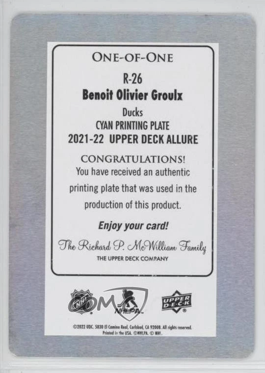 2021-22 Upper Deck Allure Rainbow 1/1 Benoit-Olivier Groulx #R-26 Rookie RC 7l6 - Image 2 of 3