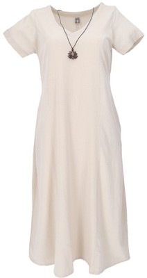 Weiches bequemes Baumwollkleid, Sommerkleid mit Taschen im Leinen-Look - leinen
