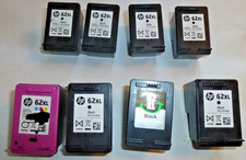 Lot of 8 HP 62XL Empty Virgin Cartridges, 7 Black XL, 1 Tricolor