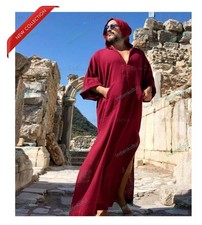 Mens Pathani Kurta Indian Traditional Wear Suit Solid Pattern Dark Red Kurta