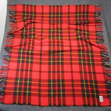 Faribo Wool Throw Stadium Blanket Rectangular Red Yellow Black Plaid Fringe Trim
